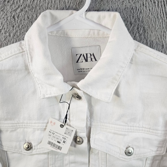 NEW ZARA White Denim Jacket Kids Size 11 12 Years CM 152 Button Front Collared - Picture 3 of 10